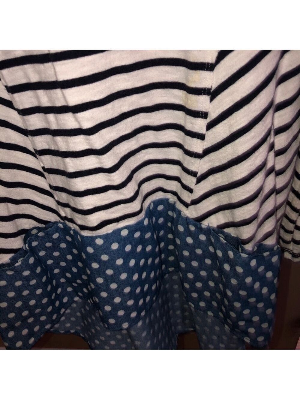 𝅺Anthropologie Postmark Fairley Postage Stamp Roll Tab Striped Polka Dot Shirt - Picture 10 of 12